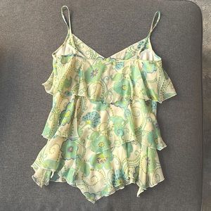 BCBG Paris floral flowy spaghetti strap silk top size 6